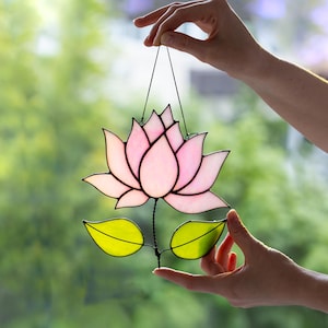 Lotus suncatcher stainglass, Flower suncatcher, Real stain glass sun catcher,Yoga suncatcher,Stain glass window hanger,Flower window hanging