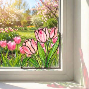 Stained Glass Tulip Corner | Mothers Day Gift for Mom | Spring Window Decor | Forever Flower Suncatcher | Botanical Art