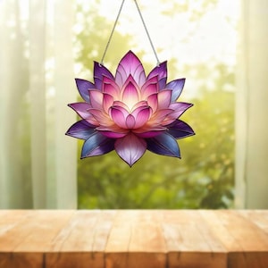 Lotus Flower Window Suncatcher, Stained Glass Style Hanging Lotus, Boho Sun Catcher Decor