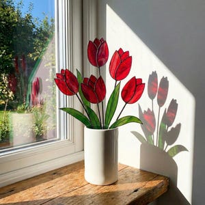 Stained Glass Tulip with Personalized Wood Stand - Tabletop Forever Flower Suncatcher - Mother’s Day Gift for Mom - Spring Easter Decor