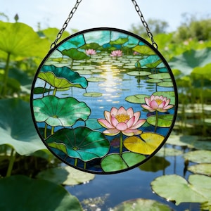 Lotus Glass Suncatcher, Serene Water Lily Window Hanging, Lotus Lovers Gift, Pond Bloom Art, Nature-Inspired Decor, Lucky Gift for Loved One