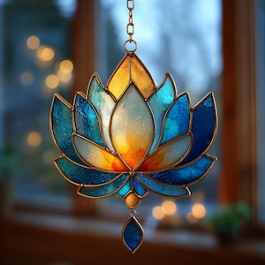 Blue Lotus Flower Mica Suncatcher For Window Home Decor